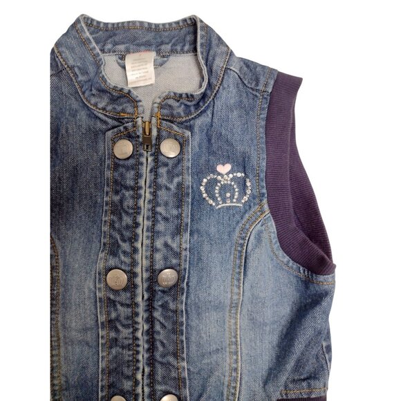 Gymboree Y2K Girls Denim Vest Size 7 Full Zip Embroidered Crown Vintage Blue - Picture 2 of 5